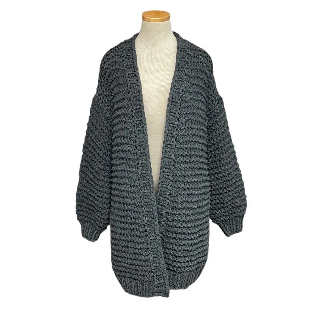 Basin + Range Bulky Cardigan Sweater Open Front Gray Size Small S